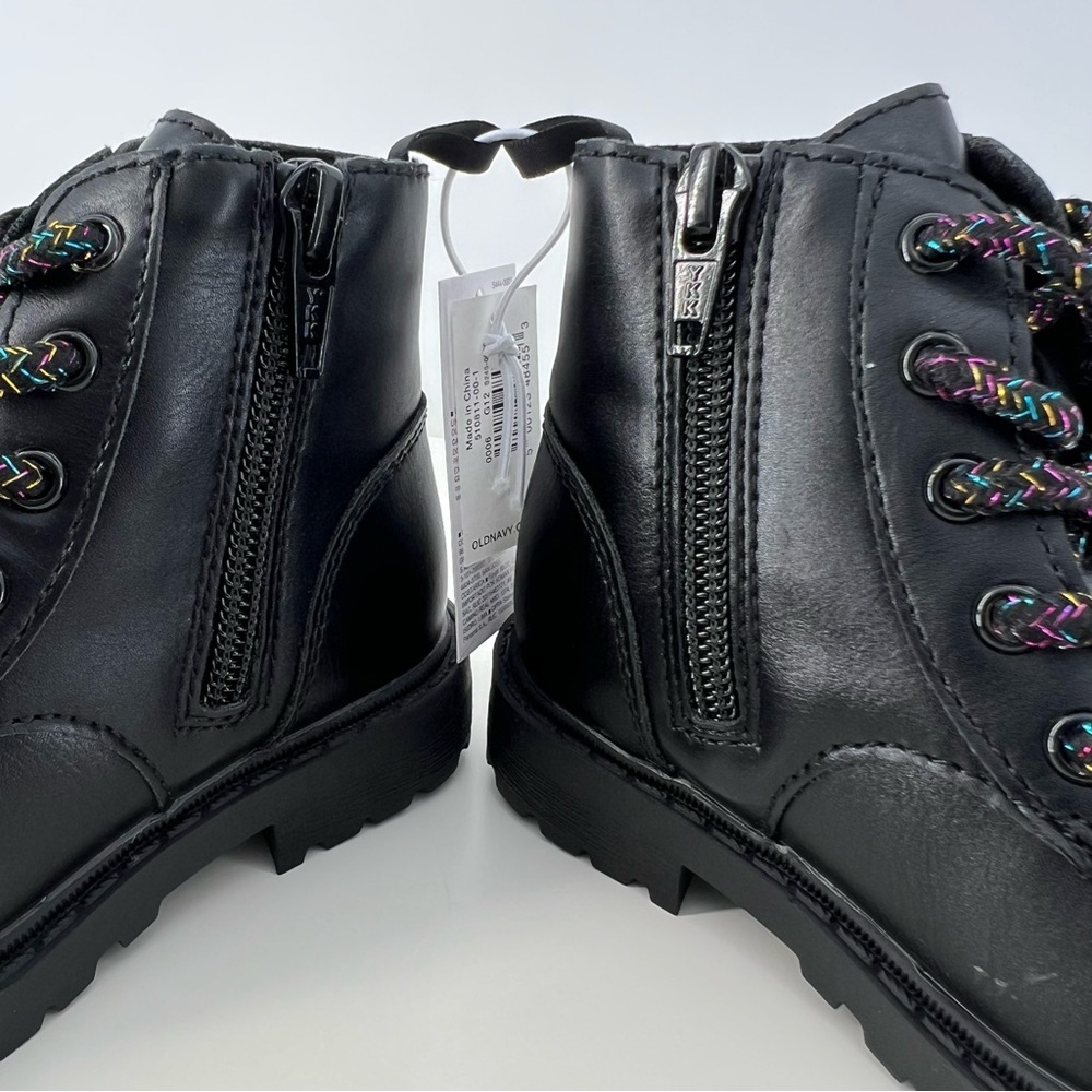 Old Navy Faux-Leather Side-Zip Black Boots Toddler Girls XS Black Sparkle Laces - Picture 4 of 13